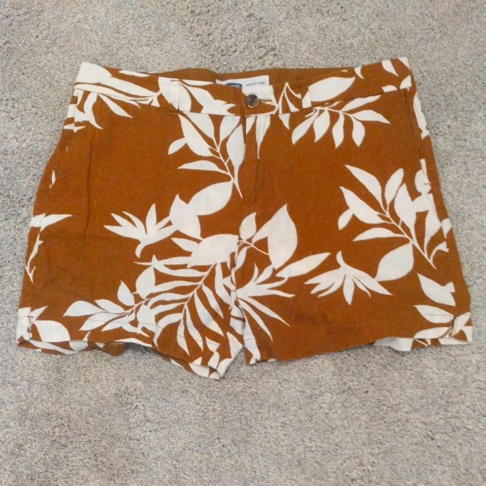 -Old Navy EveryDay linen blend leafy print shorts w pockets 5" inseam
